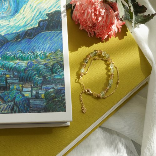 綠幽靈葡萄石金髮晶14KGF手鏈