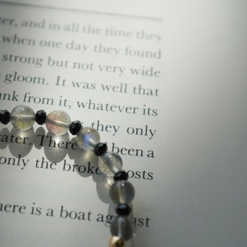 珍珠字母切面黑碧璽拉長石14KGF彈性手鏈