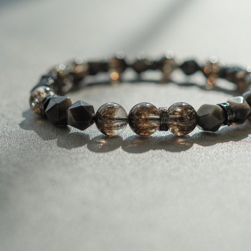 黑加侖超七銀曜石14KGF手鏈