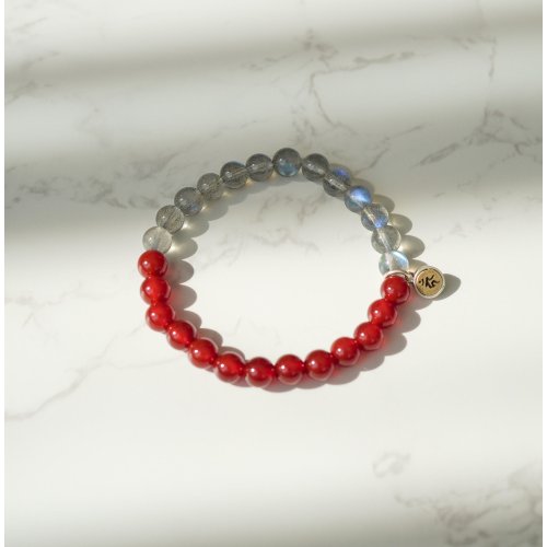 紅瑪瑙拉長石生肖轉運925純銀手鏈