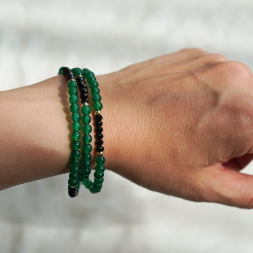 綠瑪瑙切面黑碧璽14KGF手鏈