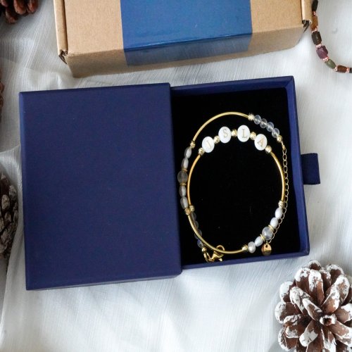 珍珠字母白幽靈淡水珠925純銀雙圈手鏈