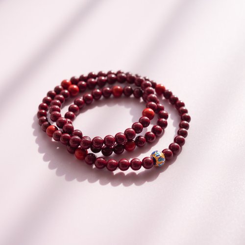 天然原礦轉運紫晶硃砂帝王硃砂藍珐琅隔珠14KGF手鏈