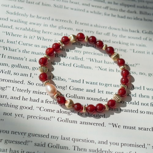 紅瑪瑙淡水珍珠14KGF手鏈