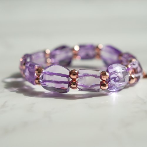 紫水晶14KGF玫瑰金手排手鍊