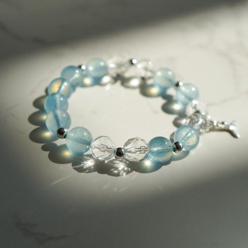 海藍寶切面白水晶925纯銀手鏈