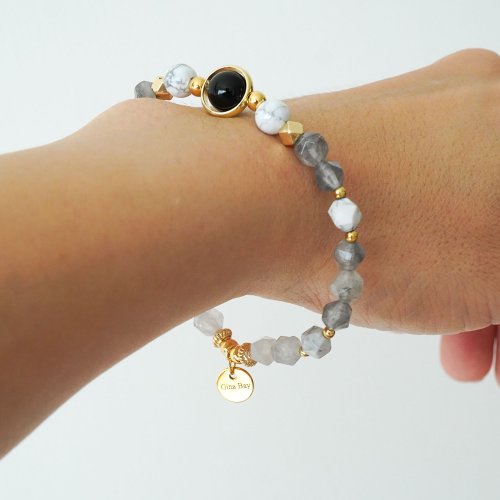 黑曜石石云切面白松石14KGF手鏈