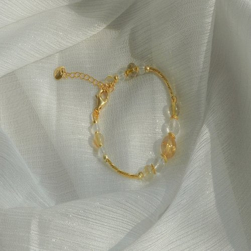 金髮晶白水晶月光石925純銀包金手鏈