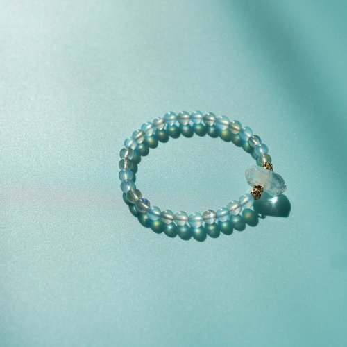 閃靈鑽海藍寶拉長石14KGF彈性手鏈