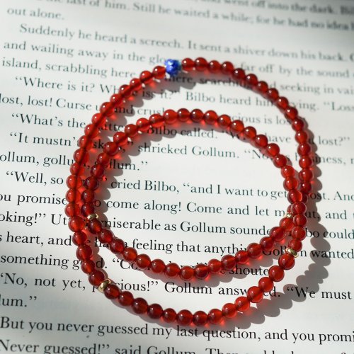 紅瑪瑙三圈藍珐琅隔珠14KGF手鏈