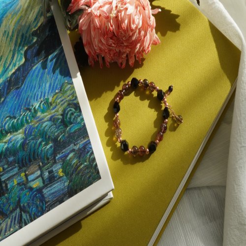 黑金超七金矅石925純銀包玫金手鏈