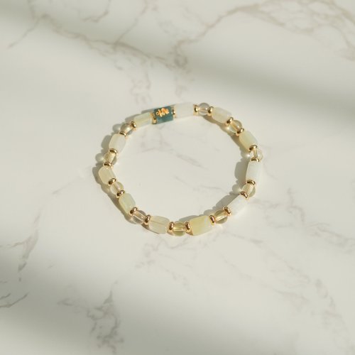 天然冰種岫玉翡翠六字真言珠黃水晶14KGF吸磁手鏈