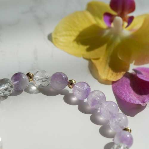 薰衣草紫晶白水晶14KGF手鏈