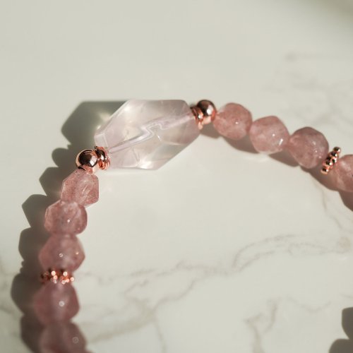 粉晶切面草莓晶14KGF手鏈