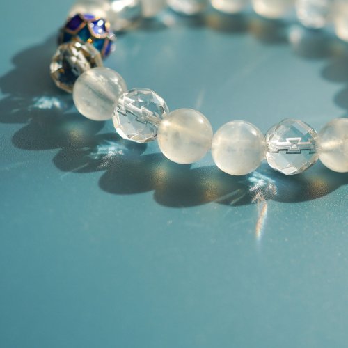 白幽靈切面白水晶藍珐琅串珠手鏈