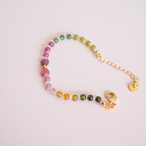 愛心形碧璽閃靈鑽925純銀手鏈