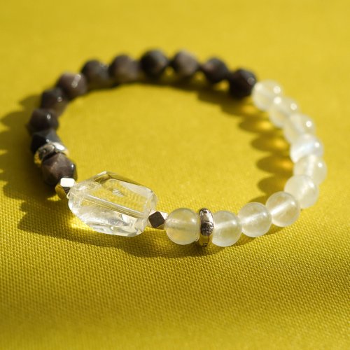 白水晶銀曜石藍月光石925純銀手鏈