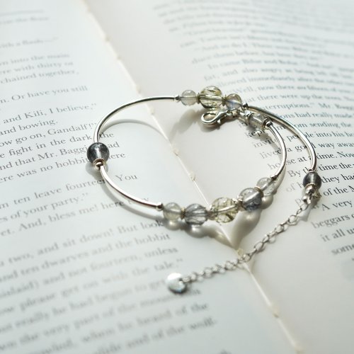 綠髮晶黑髮晶拉長石925純銀雙鏈