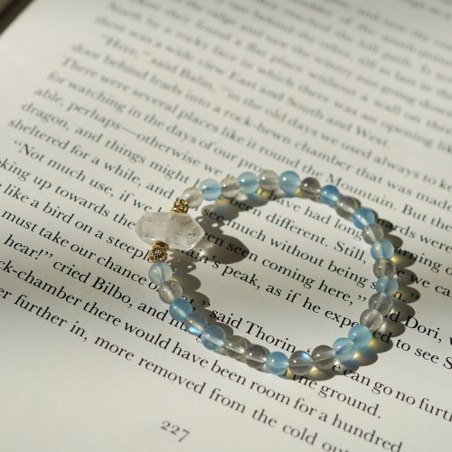 閃靈鑽海藍寶拉長石14KGF彈性手鏈