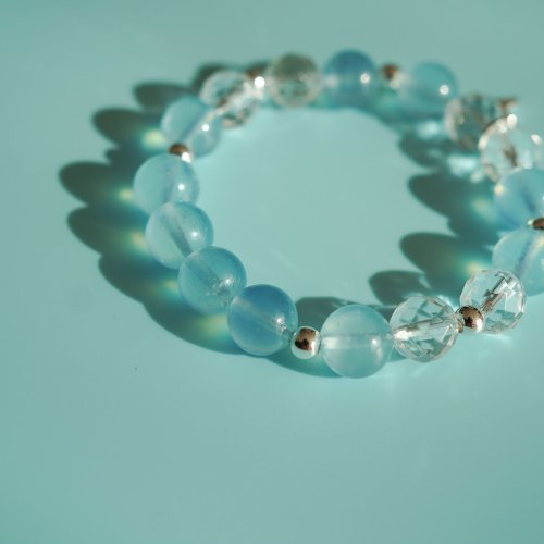 海藍寶切面白水晶925纯銀手鏈