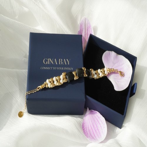 黑髮晶手排淡水珍珠14KGF手鏈