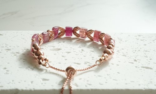 天然粉碧璽手排925純銀包玫瑰金手鏈