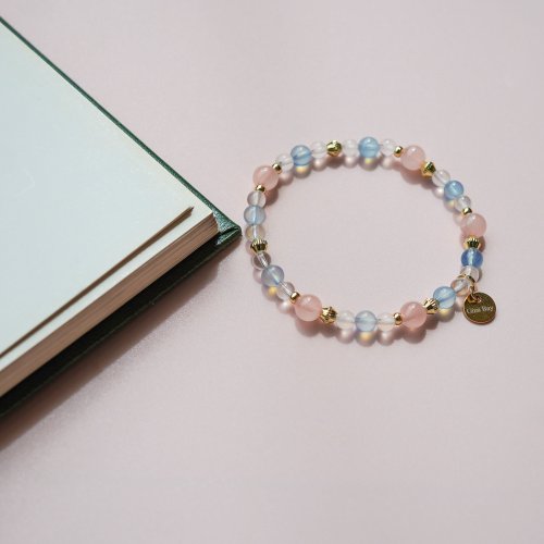 馬達拉斯加粉晶海藍寶月光石14KGF手鏈