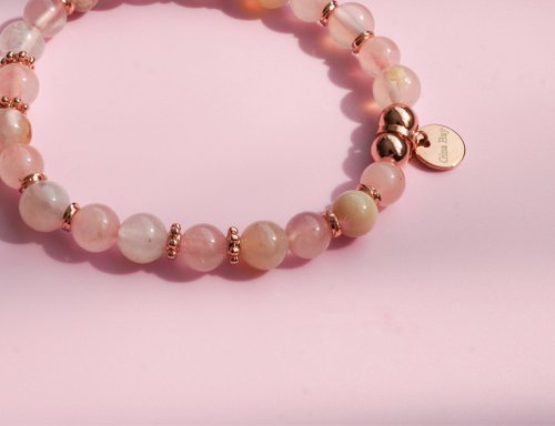 櫻花瑪瑙芙蓉粉晶14KGF手鏈