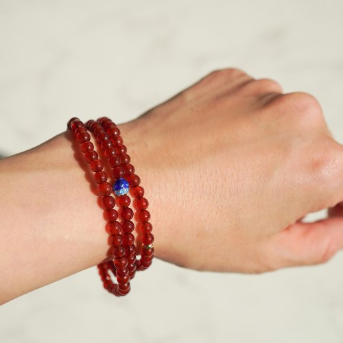紅瑪瑙三圈藍珐琅隔珠14KGF手鏈