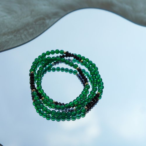 綠瑪瑙切面黑碧璽14KGF手鏈