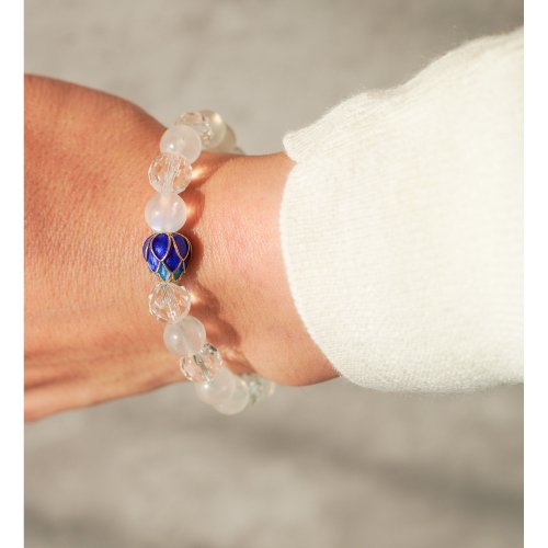 白幽靈切面白水晶藍珐琅串珠手鏈