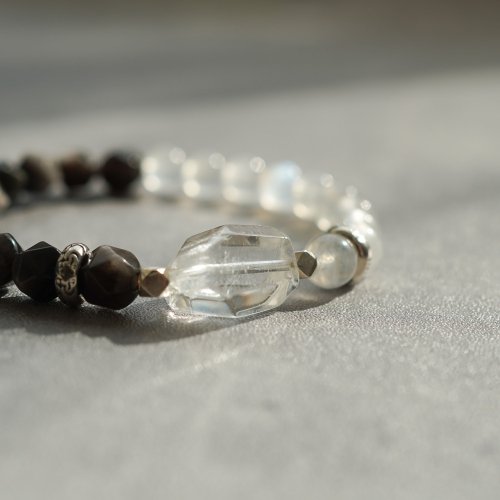 白水晶銀曜石藍月光石925純銀手鏈