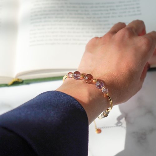 銅髮晶紫水晶紅膠花拉長石手鏈