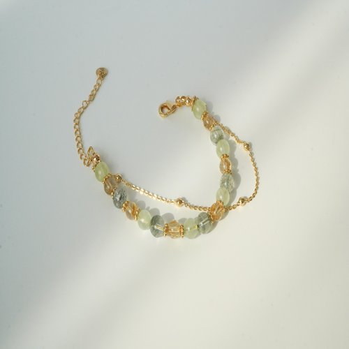 綠幽靈葡萄石金髮晶14KGF手鏈