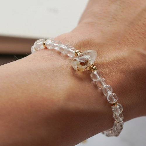 閃靈鑽方形白水晶14K手鏈