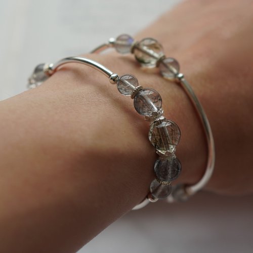 綠髮晶黑髮晶拉長石925純銀雙鏈