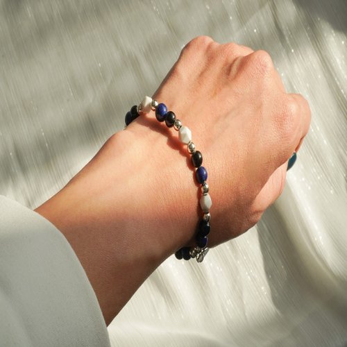 青金石黑碧璽白松石14KGF手鏈