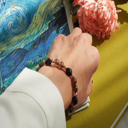 黑金超七金矅石925純銀包玫金手鏈