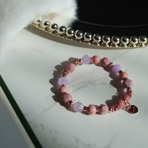 磨砂切面紅紋石切面薰衣草石粉澳寶14KGF手鏈