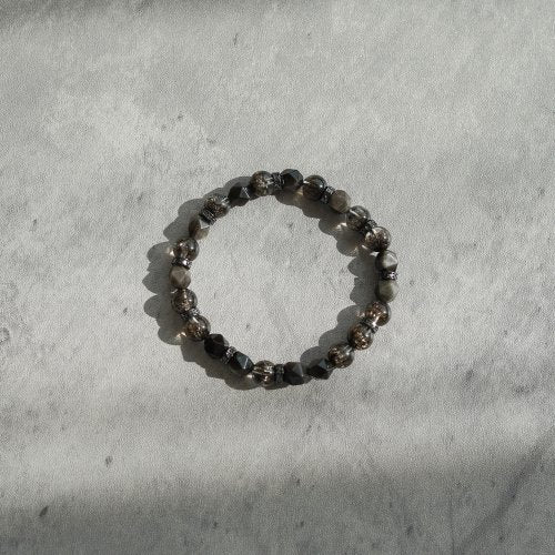 黑加侖超七銀曜石14KGF手鏈