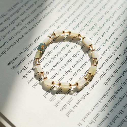 天然冰種岫玉翡翠六字真言珠黃水晶14KGF吸磁手鏈