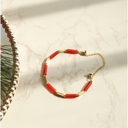 紅瑪瑙14KGF磁扣手鏈