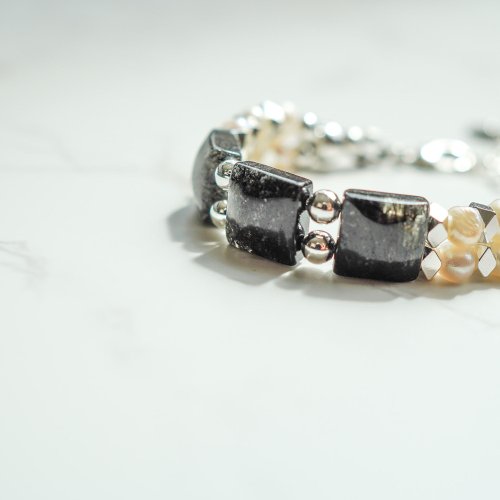 黑髮晶手排淡水珍珠14KGF手鏈