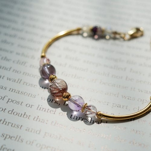 銅髮晶紫水晶紅膠花拉長石手鏈