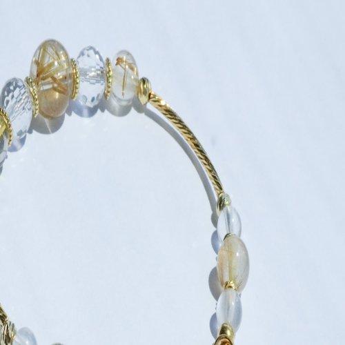 金髮晶白水晶月光石925純銀包金手鏈