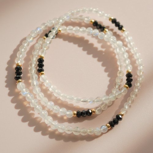 藍月光石切面黑碧璽14KGF手鏈