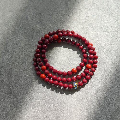 天然原礦轉運紫晶硃砂帝王硃砂藍珐琅隔珠14KGF手鏈