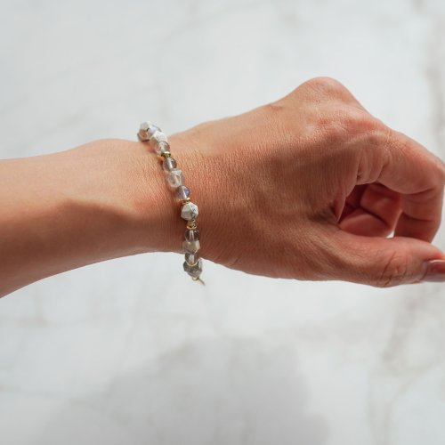 拉長石白松石石雲水晶14KGF手鏈