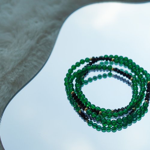 綠瑪瑙切面黑碧璽14KGF手鏈