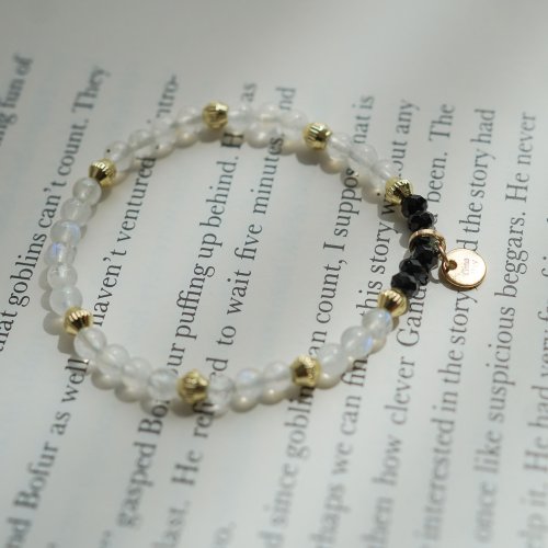 藍月光石切面黑碧璽手鏈